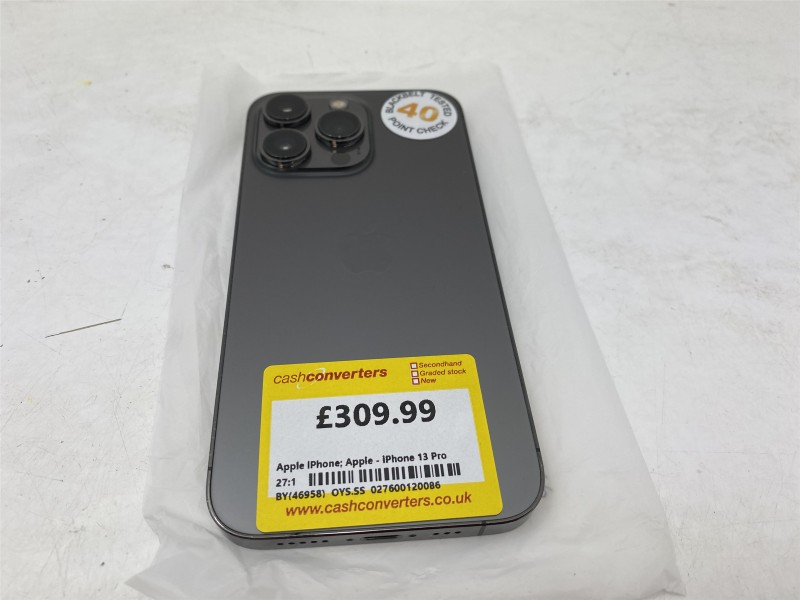 Apple iPhone 13 Pro 128GB Black for £304.99 Second Hand