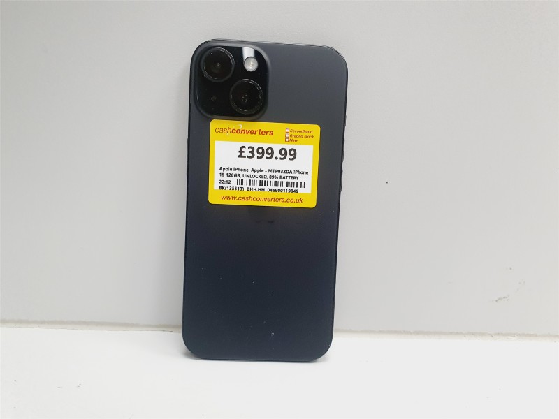 Apple iPhone 15 Mtp03zda 128GB Black for £379.99 Second Hand