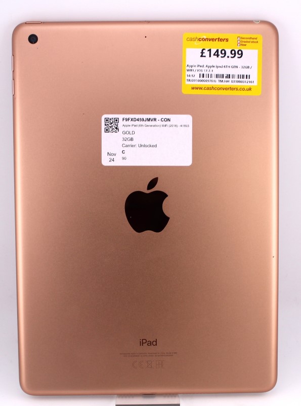 Apple iPad 6th Gen 32GB / Wifi / Ios 17.7.1 Gold for £149.99