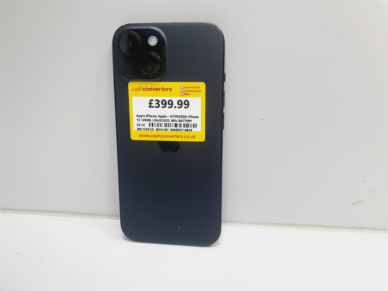 Apple iPhone 15 Mtp03zda 128GB Black for £379.99 Second Hand