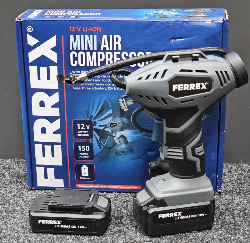 Ferrex Mini Air Compressor W 2 X Batteries Charger for 40.00 Second Hand