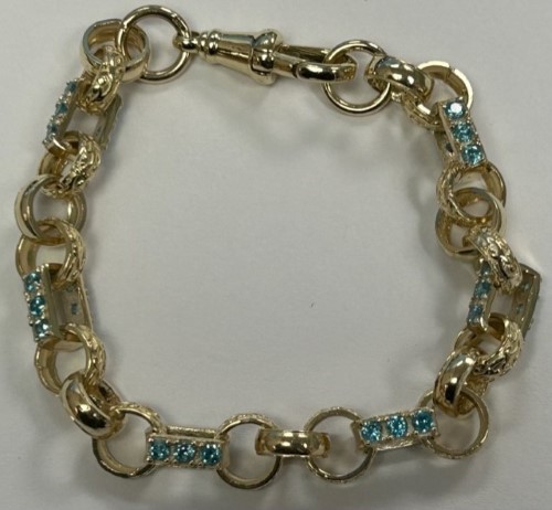 9Ct Blue Stone Gypsy Link Yellow Gold Bracelet 20G 030100226531