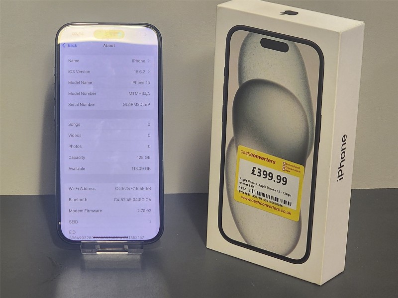 Apple iPhone 15 (83%Bh) 128GB Black for £299.99 Second Hand