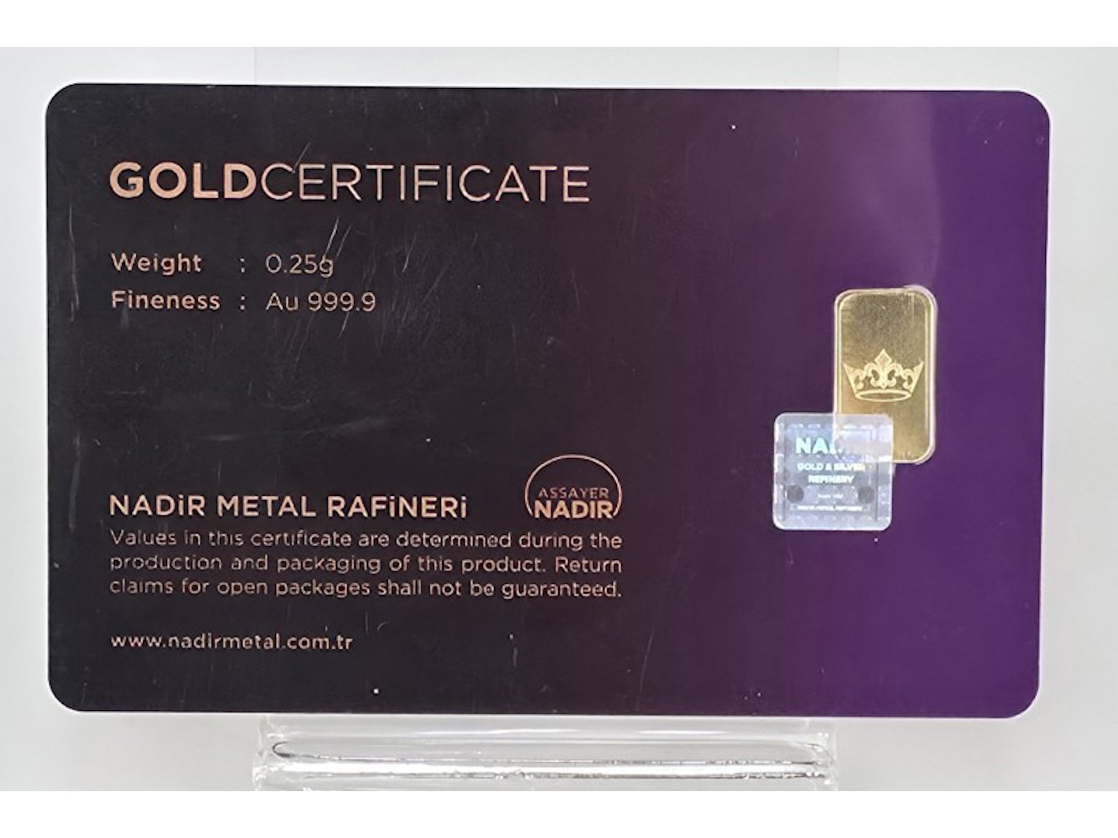 Pure Cash Color 0.25G Tavex Gold Bullion Bar (999.9 Pure 24-Carat Fine Gold) Gold Coin ...