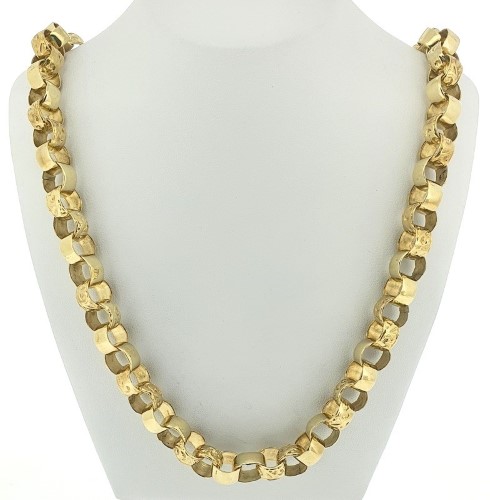 9ct Yellow Gold Round Plain & Patterned Belcher Links Necklace 65cm 85