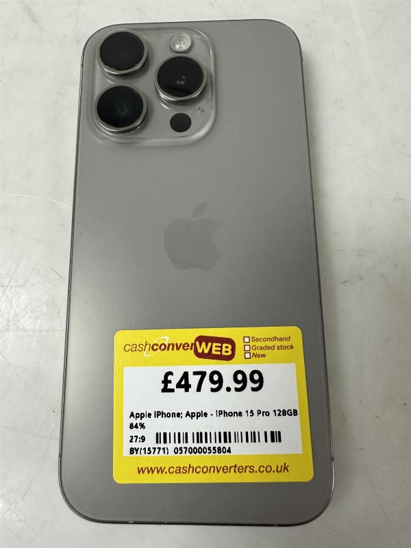 Apple iPhone 15 Pro 84% Battery Health 128GB Grey for £449.99