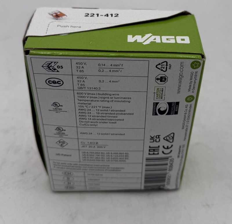 Wago 221-412 2-Way Compact Lever 32A Connector - Pack Of 100 Bnib ...