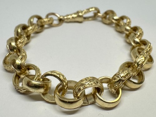 9ct Gold Heavy Belcher Chain Bracelet Mens Gents Cast Yellow Gold 8