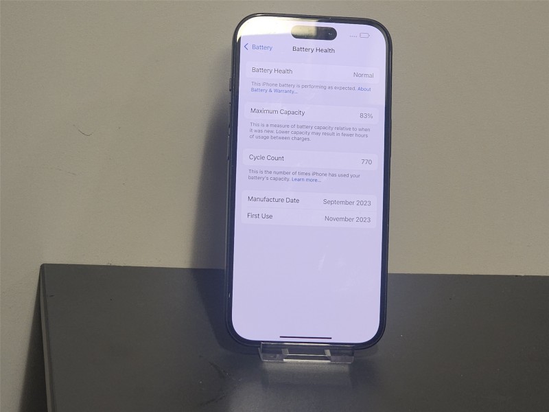 Apple iPhone 15 (83%Bh) 128GB Black for £299.99 Second Hand