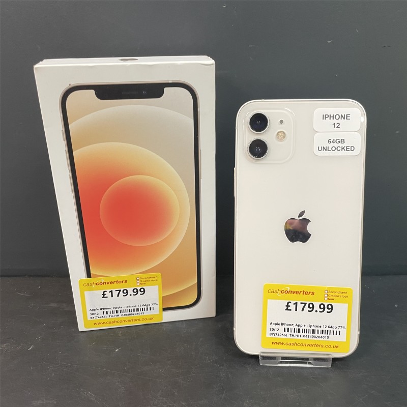Apple iPhone 12 77% Battery Health 64GB White for £129.99 Second Hand