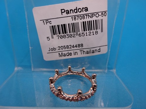 New Pandora Pink Sparkling Crown Ring 187087Npo-50 Silver Ring