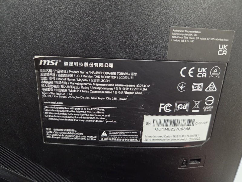 Msi Curved Gaming Monitor G274cv Black | 049000175518 | Cash Converters